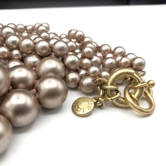 J. Crew Necklace Faux Pearl Taupe Bubble Beaded Hand Knotted Multi 3 Strand - Picture 4 of 7